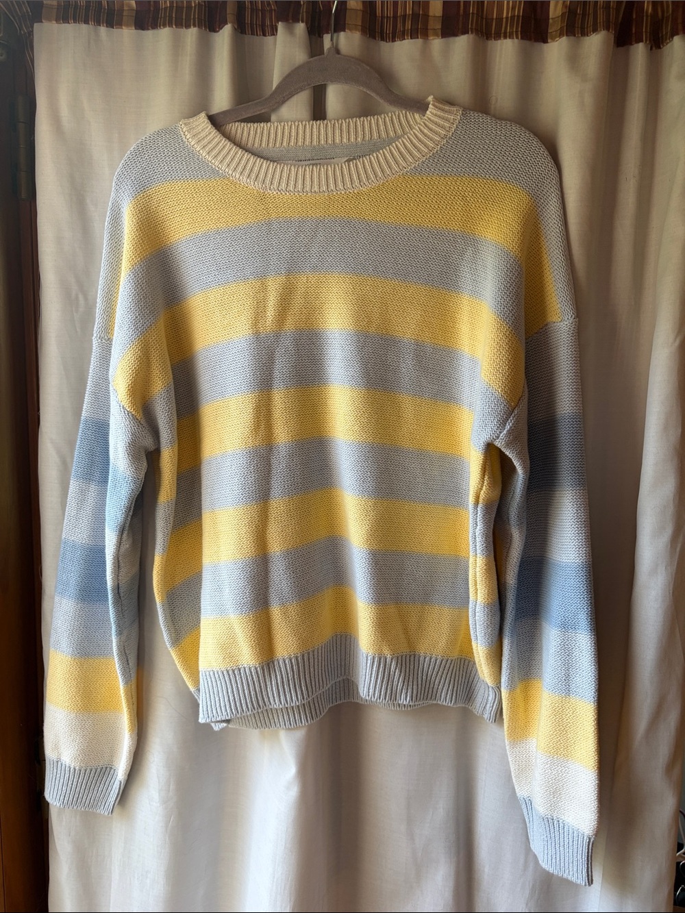 Market & Spruce Pastel Yellow and Light Blue Striped Crewneck Sweater